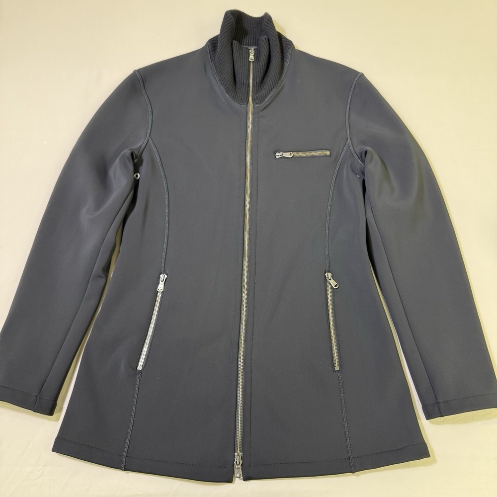Emporio Armani Jacket Womens 36 Black Made in Italy Zip Front Knit Collar VTG